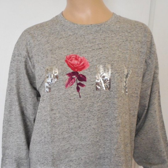New PINK Victoria's Secret T-Shirt Size Medium Gray Bling Long Sleeve - Picture 5 of 13